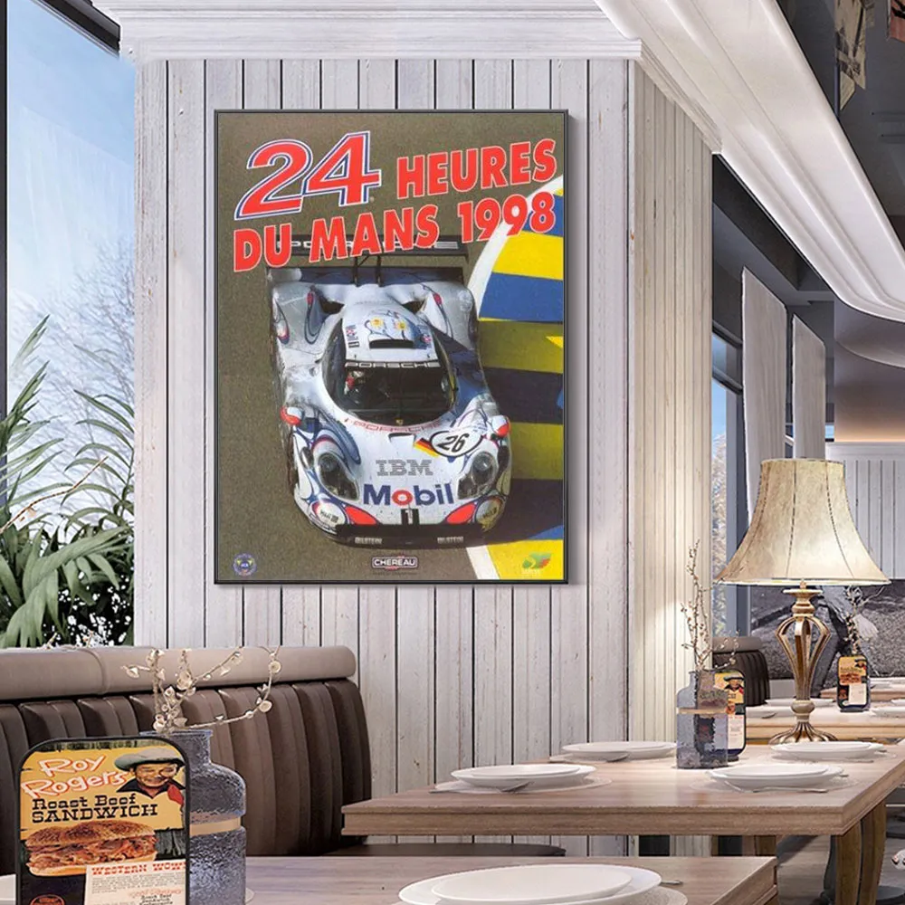 24 Hours of Le Mans 1998 Affischmålning Canvas Print Nordic Home Decor Wall Art Bild för vardagsrum Ramfritt