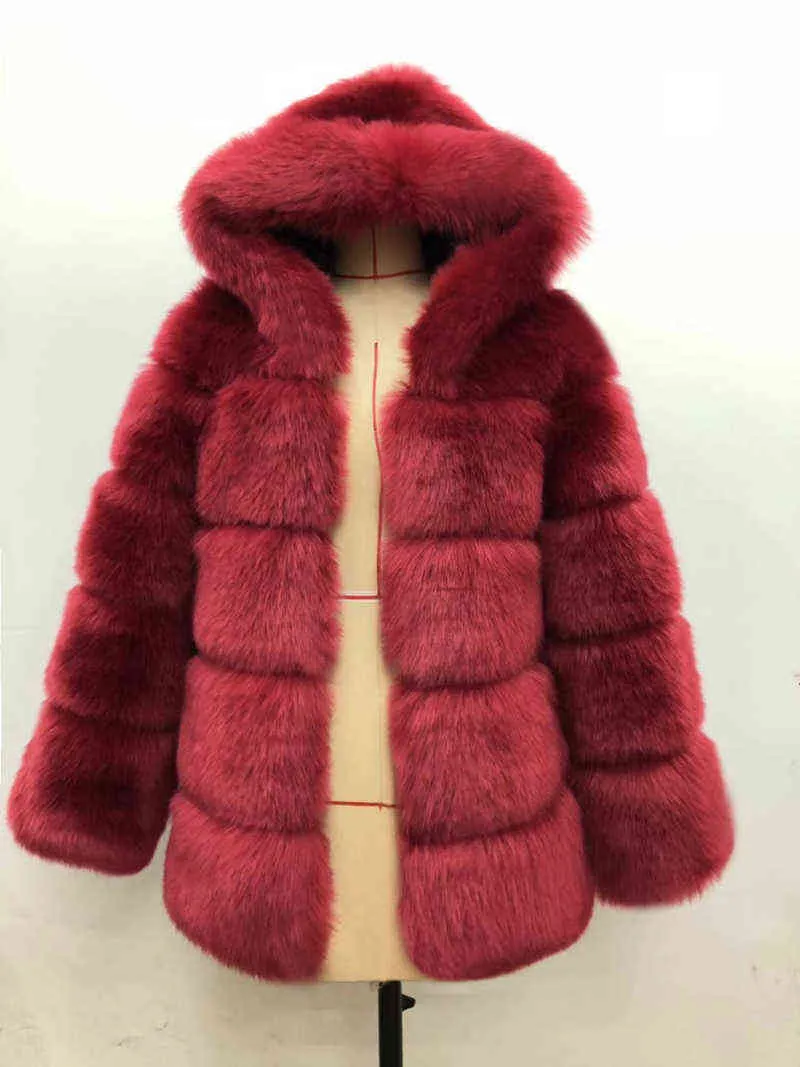 ZADORIN Winter Thick Warm Faux Fur Coat Women Furry Hooded Long Sleeve Faux Fur Jacket Luxury Winter Fur Coats bontjas T220716