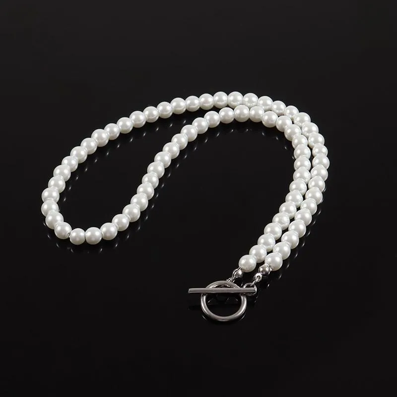チェーントレンディなクラシック模倣真珠ネックレスメンハンドメイド幅6 8 10mmジュエリーギフトチャインのためにビーズを取得するクラスプ244f