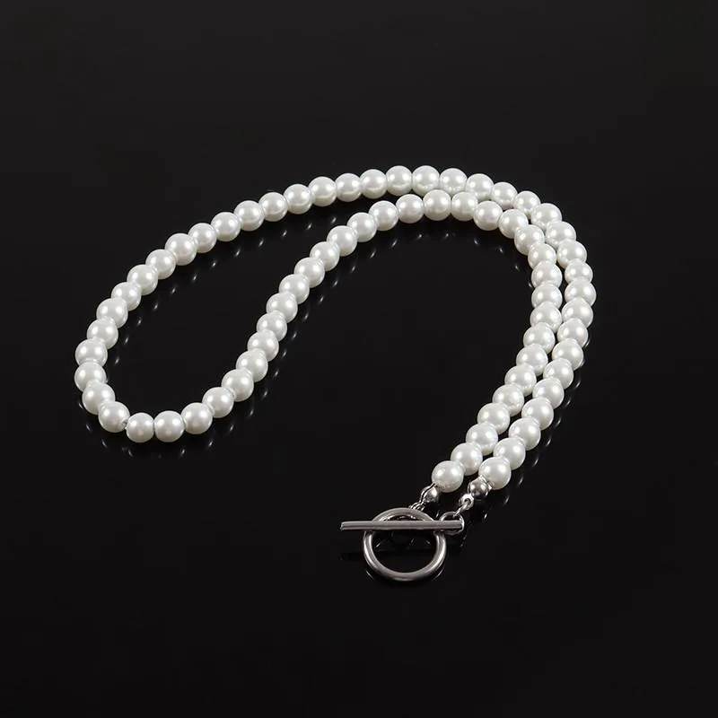 Chains Trendy Classic Imitation Pearl Necklace Men Handmade Width 6 8 10mm Toggle Clasp Beaded For Jewelry GiftChains238N