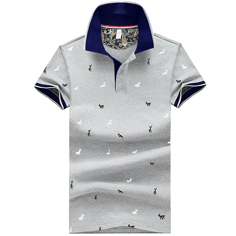 Druk jelenia Koszula Polo Men Summer krótkie rękawie Slim Fit Polos S moda topy streetwearne T koszule swobodne koszule golfowe 220719