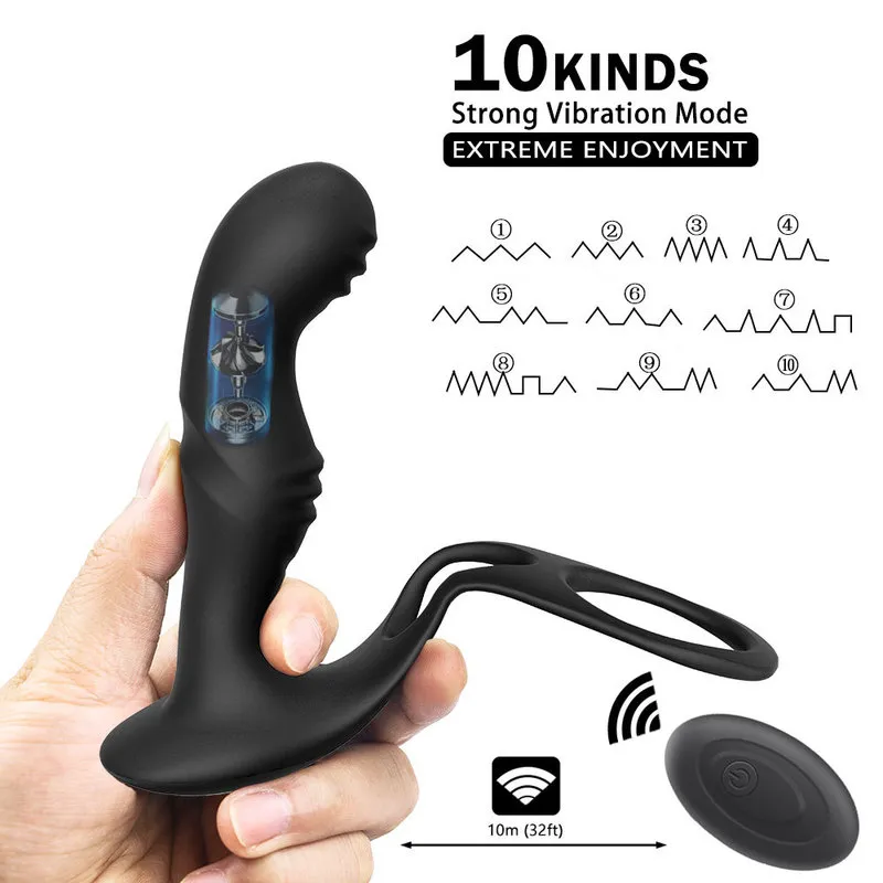 Anal Toys Male Prostate Massage Remote Anal Vibrator 10 Speeds Delay Ejaculation Cock Ring Testis Stimulate Anus Plug Butt Adult Sex Toys 220914