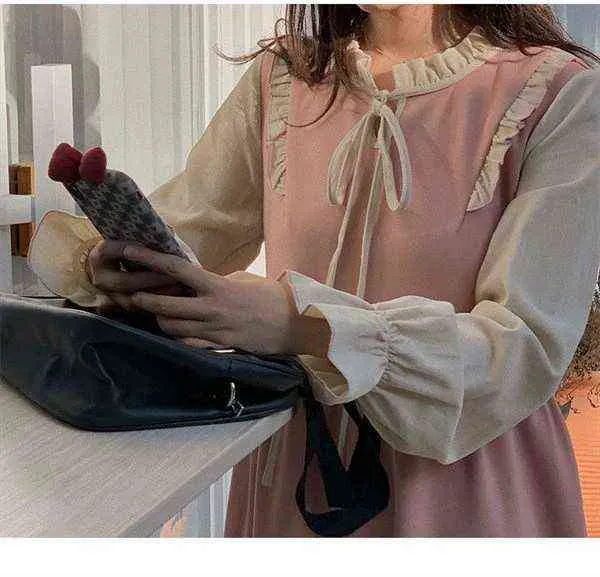 Spring Korean Style Maternity Dress Sweet Ruffles Stand Collar Long Flare Sleeve Pregnant Woman Aline Dress Formal Clothing J220628