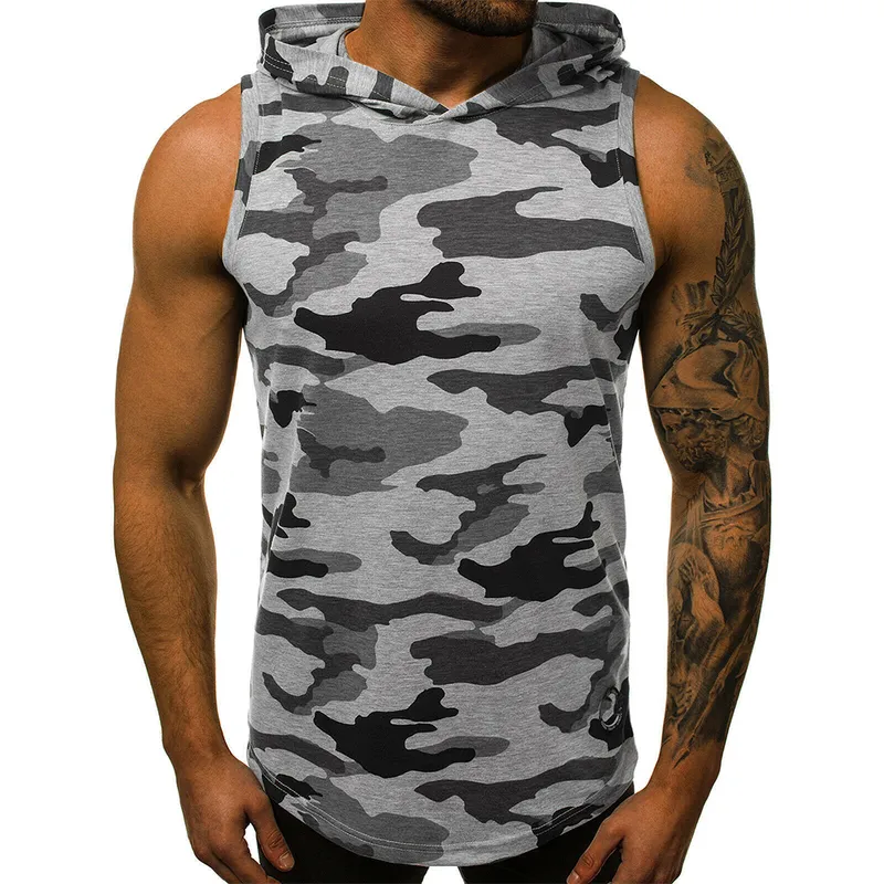 Men Hoodies Tank Top Sleeveless Muscle Gym Sport Slim Vest Bodybuilding Hooded Hip Hop Streetwear Workout Elastic 220624