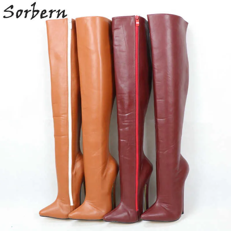 Sorbern Hard Shaft Knee High Boots Women Custom Wide Ben Calf Boots Unisex Stor Storlek 18cm Stiletto Vegan Stövlar Personifierad Shaft
