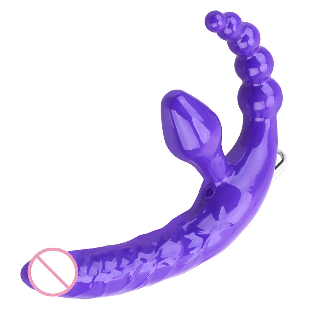 Double-heads Dildo Vibrator Anal Beads Plug Prostate Massager Strapless Strap On sexy Toys for Men Women