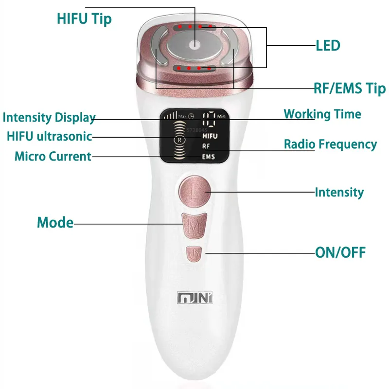 Mini macchina ad ultrasuoni HIFU RF Fadiofrecuencia EMS Microcorrente Lift Firm serraggio prodotto la cura della pelle antirughe 220812