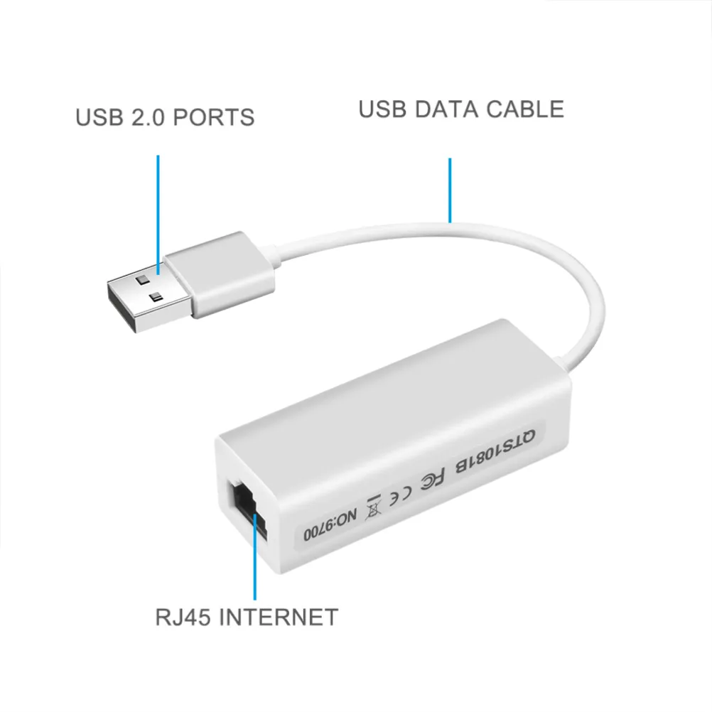 Adattatore di rete Ethernet LAN da USB 2.0 a RJ45 100 Mbps computer tablet portatile