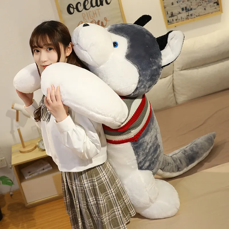 120cm Giant Dog Plush Toy Soft Stuffed Husky Long Pillow Cartoon Animal Doll Sleeping Cushion Home Decor Kids Gift 220409