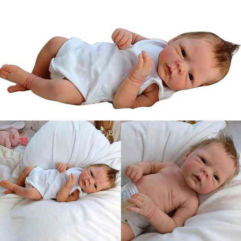 18inch Reborn Boy Baby Dolls Handmade Newborn Doll Full Silicone Body Doll Realistic Lifelike Toddler Babies Kids Toy Gifts AA220325214l