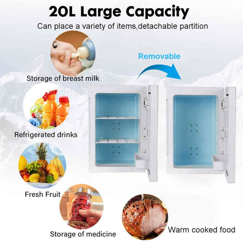 Ev Seyahat Kamp AC + DC Güç H220510 için Kutu Gıda Meyve Saklama Buzdolabı Soğutma 20L Araba Buzdolabı Düşük Gürültü Taşınabilir Oto Buzdolabı Dondurucu