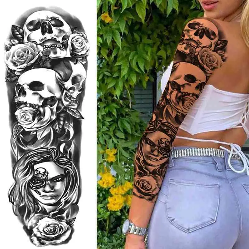 NXY Tijdelijke Tattoo Black Lion King S Mouw voor Mannen Vrouwen Fake Gear Tiger Volledige Sticker Realistische Dierlijke Tatoo Waterdicht 0330