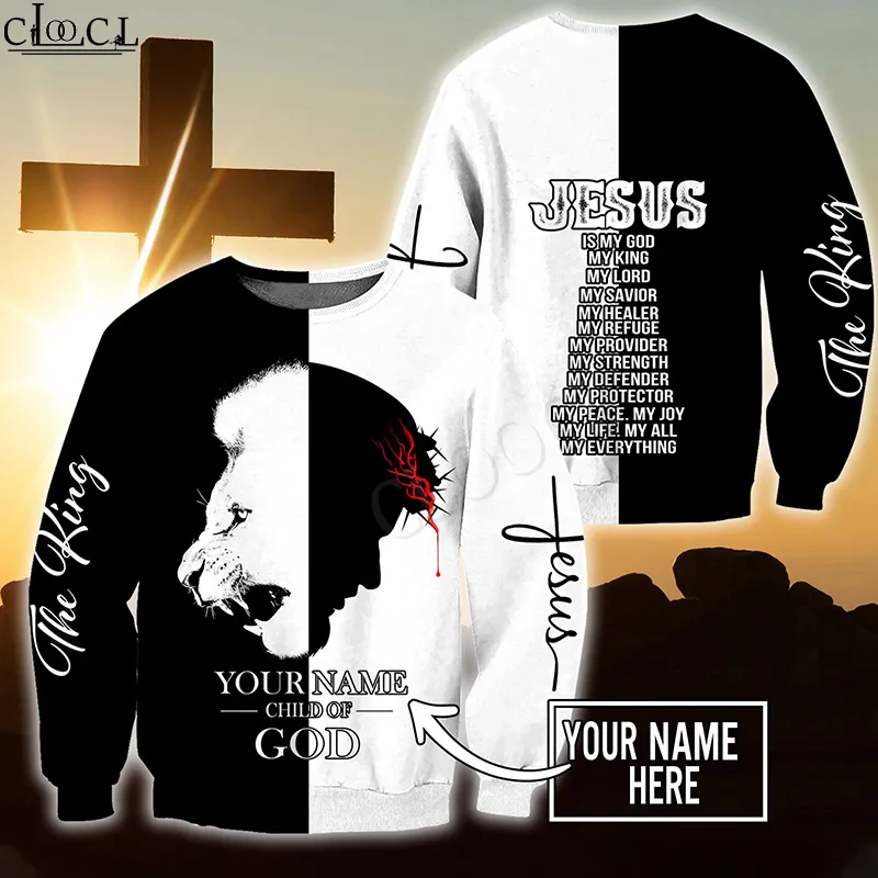 Cloocl Christian Jezus Catholic DIY DIY Nazwa 3D Drukuj mężczyźni kobiety bluza moda streetwear wierzcha CREWNECK TOPS 220706