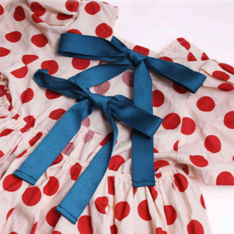 Humor Bear 2022 Summer Puff-Sleeve Girls Sweet Polka Dot Printed Dress Cute Backless Bow Princess Dress Kids Clothes G220506