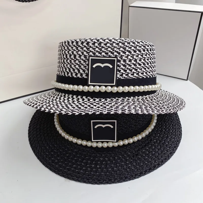 Designer Bucket Hat Straw Cap Pearl Hats Mens Mens Womens Caps Designers Luxury Letter Patchwork Men Black White Unisex Classic Street 1249415