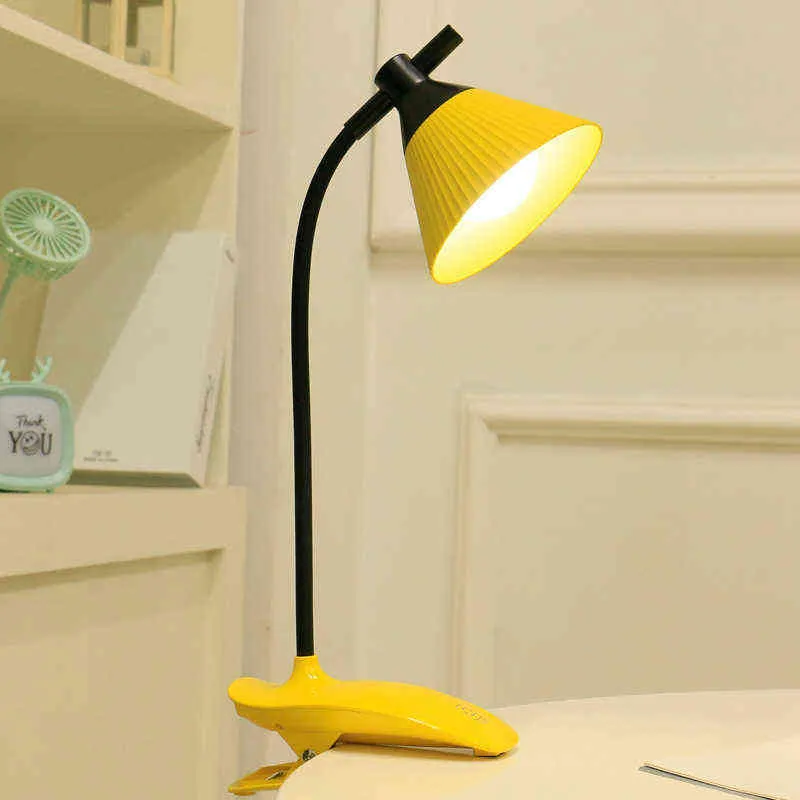 USB Rechargeable LED Folding Clip-on Desk Lamp Eye Protection Touch Dimming Reading Clamp Table Lamp Bed Light 3 Brightness H22042244L