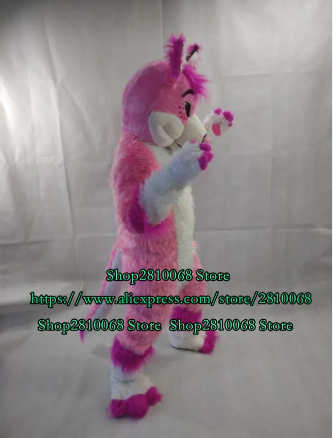 Costume de poupée de mascotte Rose Long Furry Husky Chien Renard Loup Costume De Mascotte Fursuit Adulte Personnage De Dessin Animé Société Activité Parc D'attractions 908