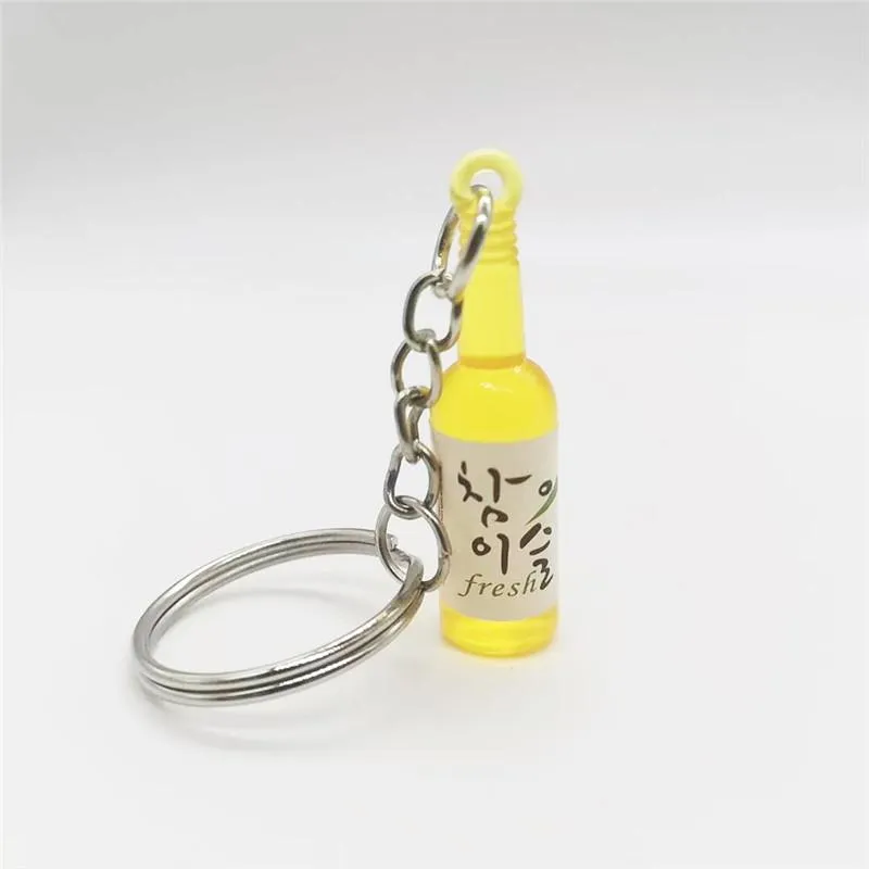 Keychains Korean Simulation Cute Tiny Soju Bottle Keychain Resin Beer Drink Keyring Women Trinket Jewelry Friend Travel Gift Souve240O