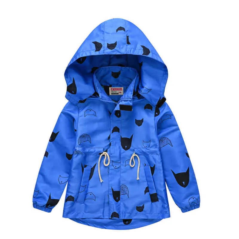 2021 And Autumn New Children Fashion Boys And Girls Print Windbreaker Waist Belt Cap Detachable Casual Jacket With Skin J220718