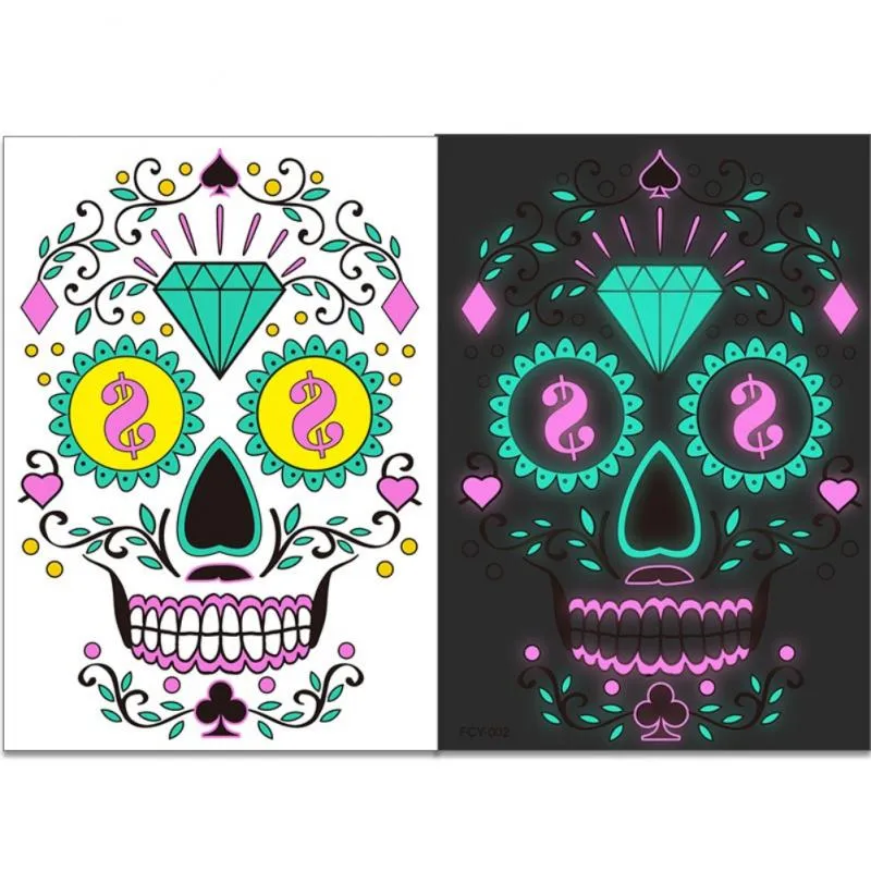 Halloween Luminal Tempary Tattoo Sticker Faser Fasup Face Special Face Day of the Dead Skull Dress Up Halloween Cosplay Decor7872788