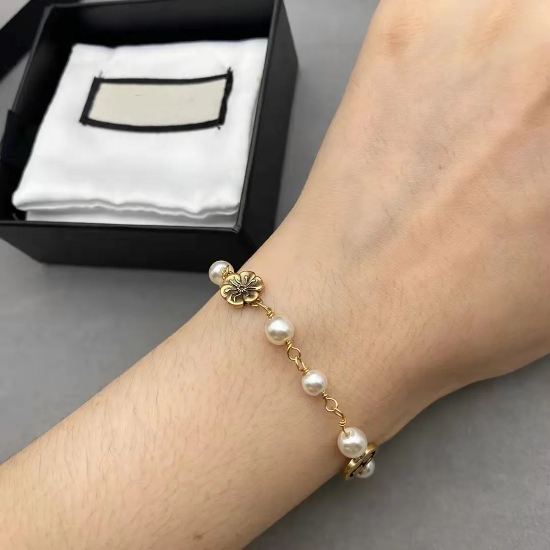 Bracelet de perles Double G, joli bracelet rétro à fleurs, à la mode, pression de rue, haute qualité, 196q, nouvelle collection