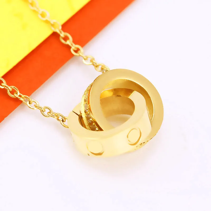 ring Pendant Necklaces women stainless steel couple circle jewelry on the neck fashion Christmas Valentine Day Gifts whole247C