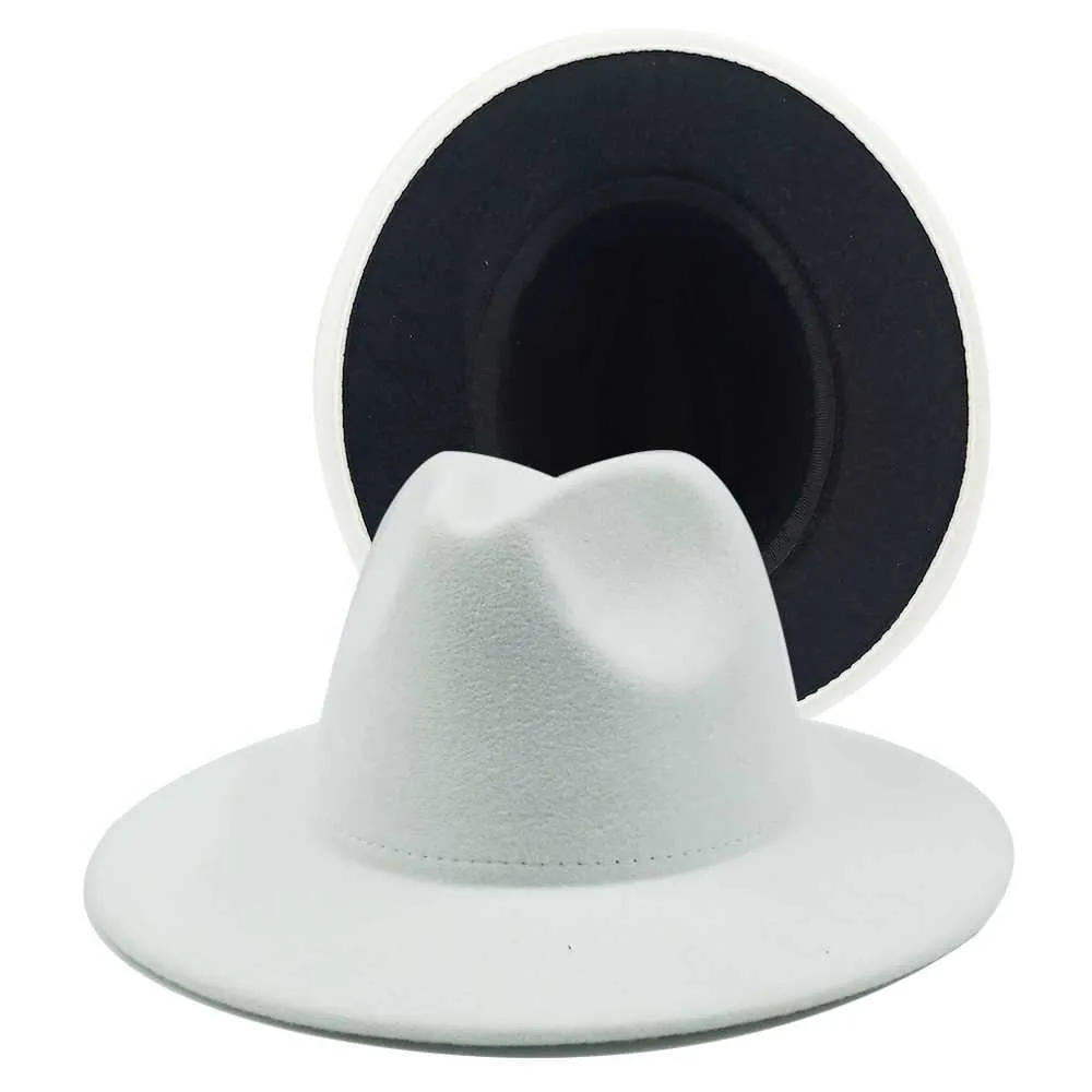 Sombreros de Jazz de fondo amarillo blanco, sombrero de vaquero para mujeres y hombres, gorra de Color de doble cara, rojo con sombrero de bombín de lana negra, venta al por mayor