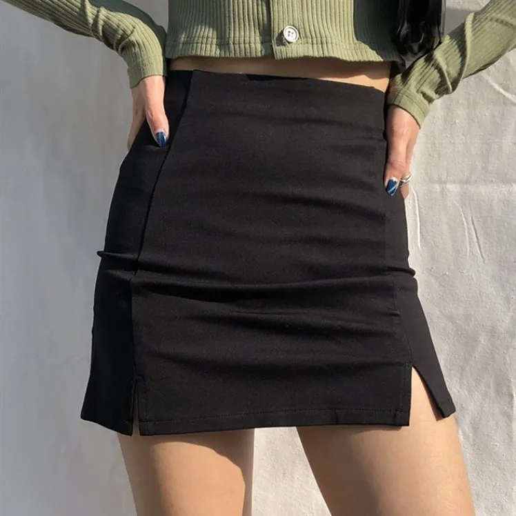 Gonna nera divisa ufficio donna vita alta elegante sottile mini studente trendy semplice 220401