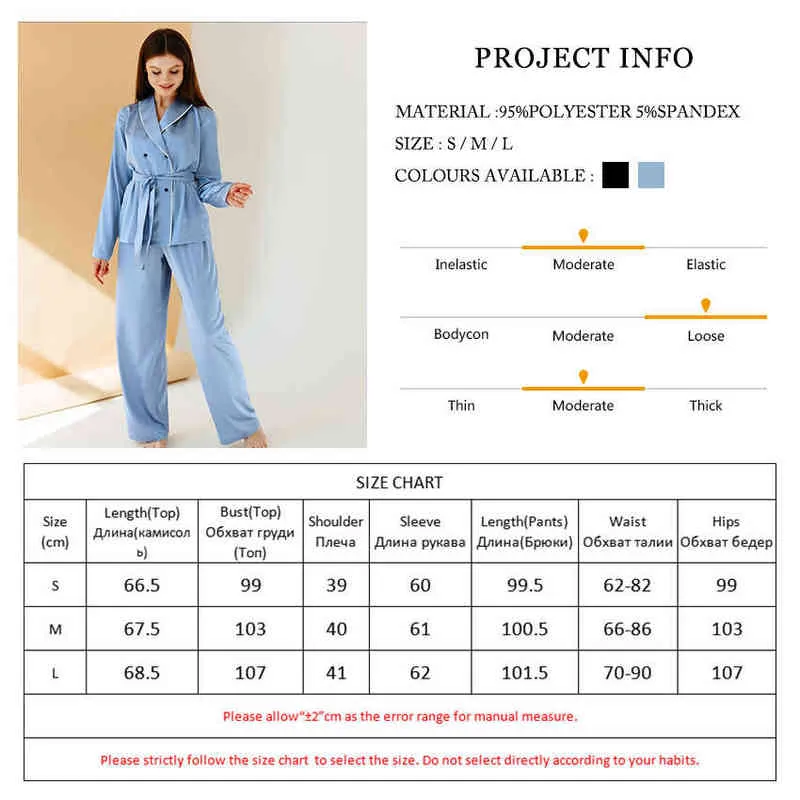 HILOC Double Breasted Satin Nightwear med snören Långärmad hemkläder 2021 Oregelbunden tvådelar Set Top and Pants Women Set L220803