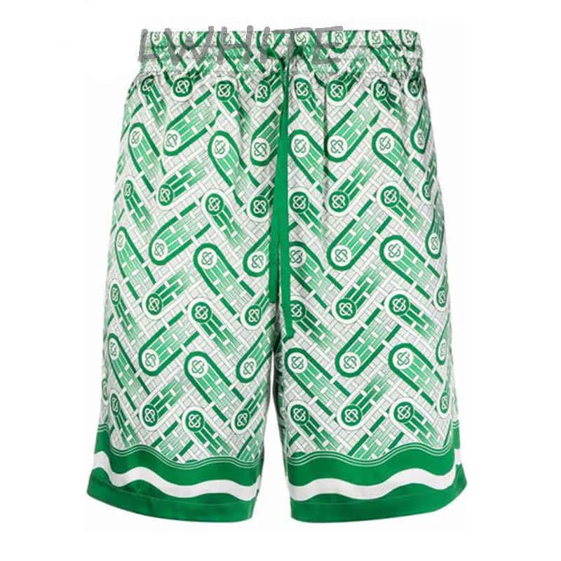 Casablanc ping pong impressão verão praia define calças dos homens solto casual shorts de seda britânica feminino designer mangas curtas shirts218n