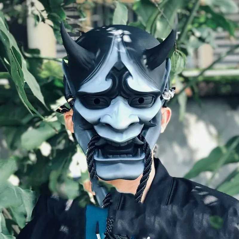 Adulte unisexe Halloween japonais scellé Prajna diable Hannya Noh Kabuki démon Oni samouraï masque complet noir bleu rouge 220715