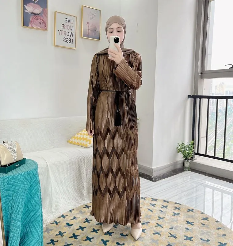 Ramadan Eid Mubarak Muslim Fashion Pleated Dresses For Women Hijab Long Dress Abaya Dubai Turkey Islam Vestidos Robe Longue Femme