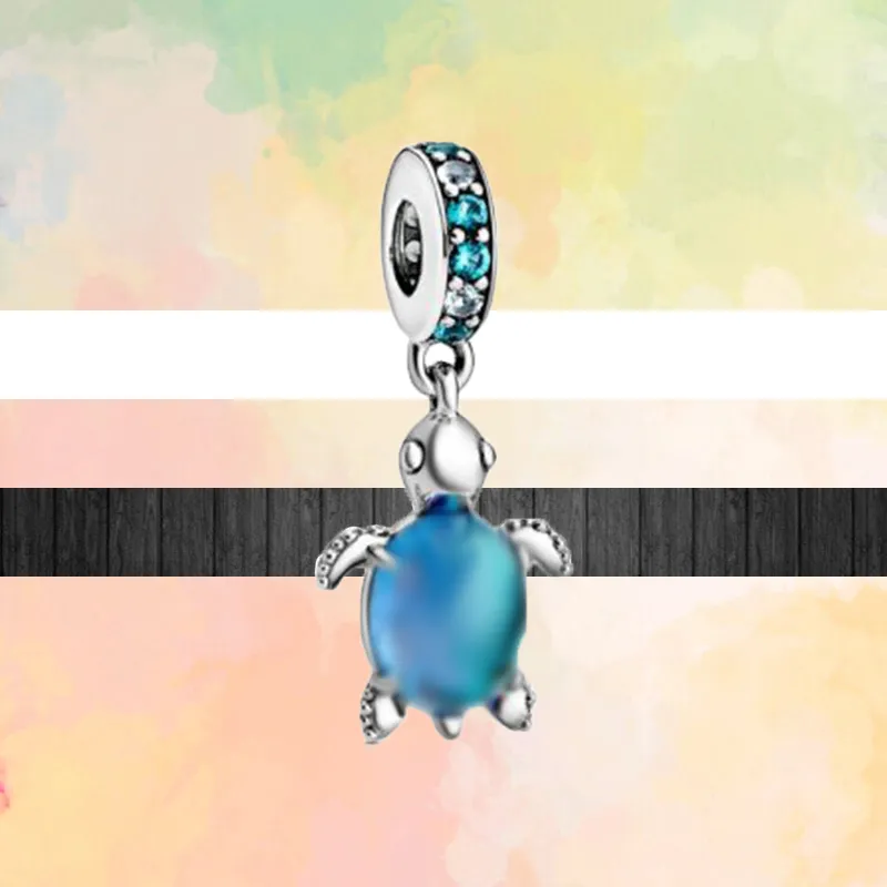 Nowy popularny 925 Sterling Silver Blue Octopus Color Turtle wisiorek nadaje się do prymitywnej Pandora Charm srebrne bransoletki DIY koralik dziewczyna biżuteria