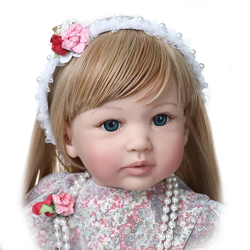 Bambola da collezione principessa di alta qualità da 60 cm, bambina rinata, con capelli biondi ultra lunghi fatti a mano 220505