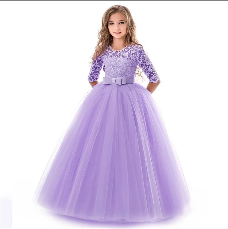 Girl's Dresses Flower Girl Wedding Banquet Lace Long For Kids Elegant Puffy Bow Birthday Party Pageant Ball Gown Formal 220927