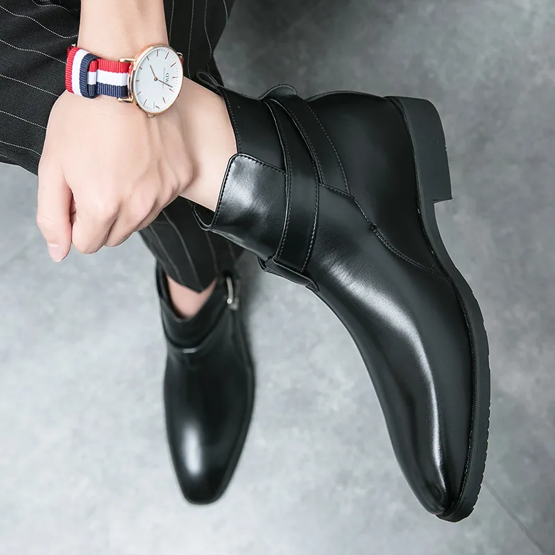 Fashion  Boots Men Shoes Top Quality Loop Belt Buckle PU Leather Comfortable Breathable Ankle Casual Zapatos De Hombre DH891