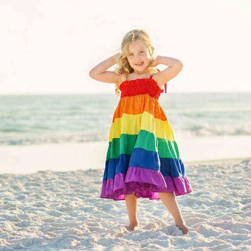 Rainbow Mother Daughter Sukienka bez rękawów mama rodzina Baby Look pasująca letnia sukienka stroje plażowe bawełniane sukienki matka córka