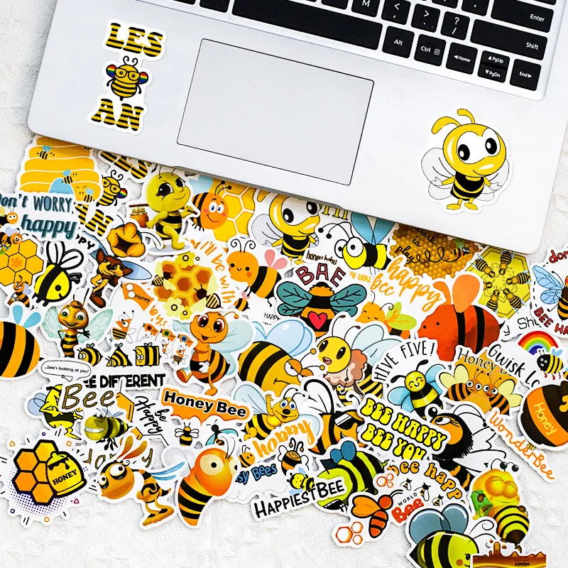 NYA SEXY Söt Happy Bee Honey Cartoon Stickers Diy Laptop Guitar Bagage Kylskåp Waterproof Graffiti Sticker Decal Kids Classic Toys