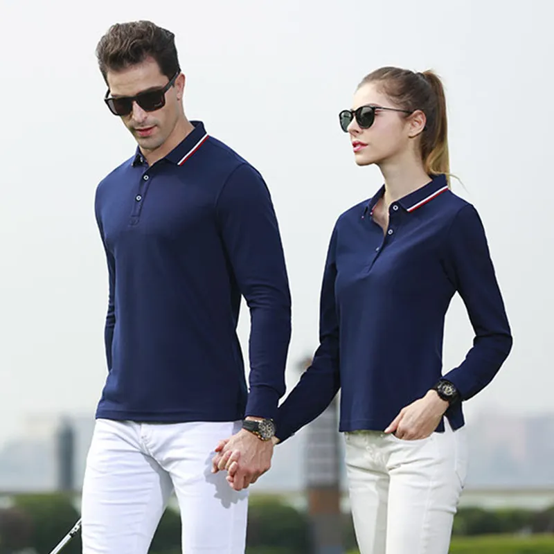 Dostosowany druk projektowy projekt Polo T Shirt dla mężczyzn Kobiety Bawełniane topy z długim rękawem Autumn Unisex Business Poloshirt 220714