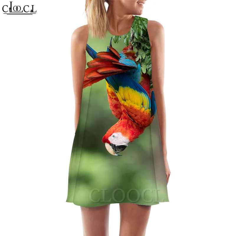 Dames tanktop jurk mooie macaw 3d geprinte papegaai bedrukte jurk kort vrouwelijk vest harajuku mouwloze straatjurk w220616