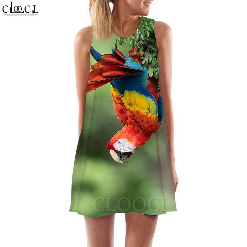 Women Tank Top Dress Beautiful Macaw 3D Printed Parrot Printed Dress Short Female Vest Harajuku ärmlös Street Dress W220616