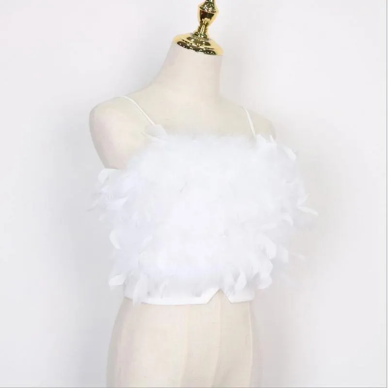 ファッション女性のセクシーな毛皮の上のトップスキャミスカジュアルタンクベストノースリーブReal Ostrich Feather T02 220318