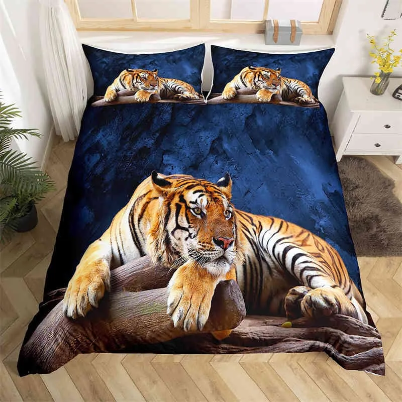 Tiger duvet Cover Twin for Kids Boys 3D Animal Print Cluforer Wildlife Bedding Set Microfiber Quilt med örngott