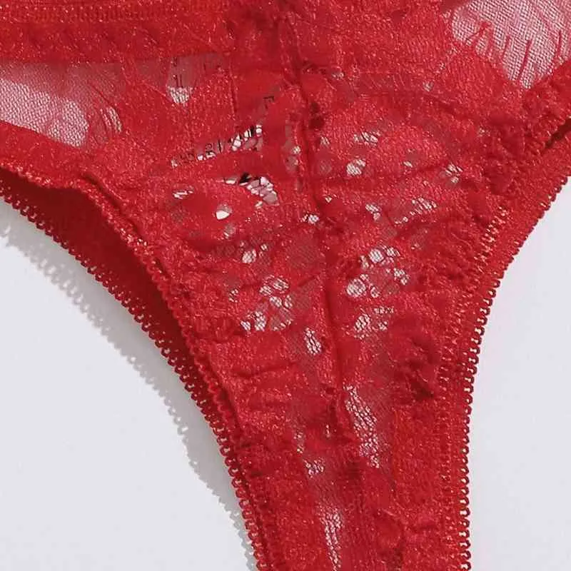 Sous-vêtements érotiques Sexy dentelle séduction trois points Lingerie avec anneau en acier Sexy vient sous-vêtements Lingerie rouge Dropshipping L220727