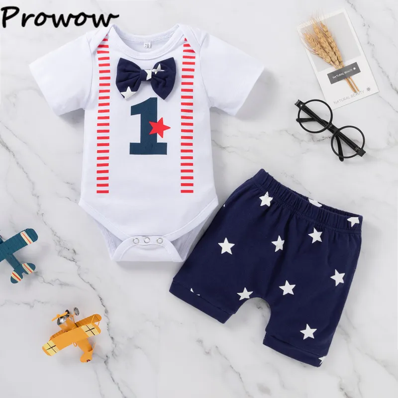 Prowow My First Fourth Of July Outfit Bébé Garçons Body + Étoiles Salopette Été Toddler Boy Vêtements Set Independence Day Costume 220507