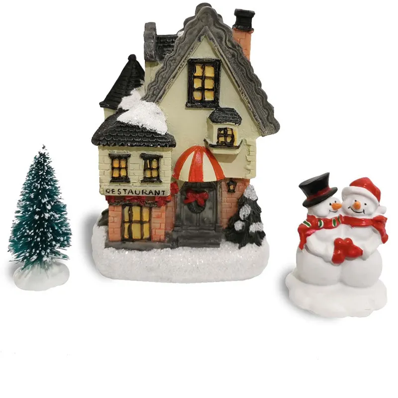 Christmas Village Collecotion Figurines Accessories Kid Playing Figurine of Xmas Decoration Merry Holiday Scene Decor 220329