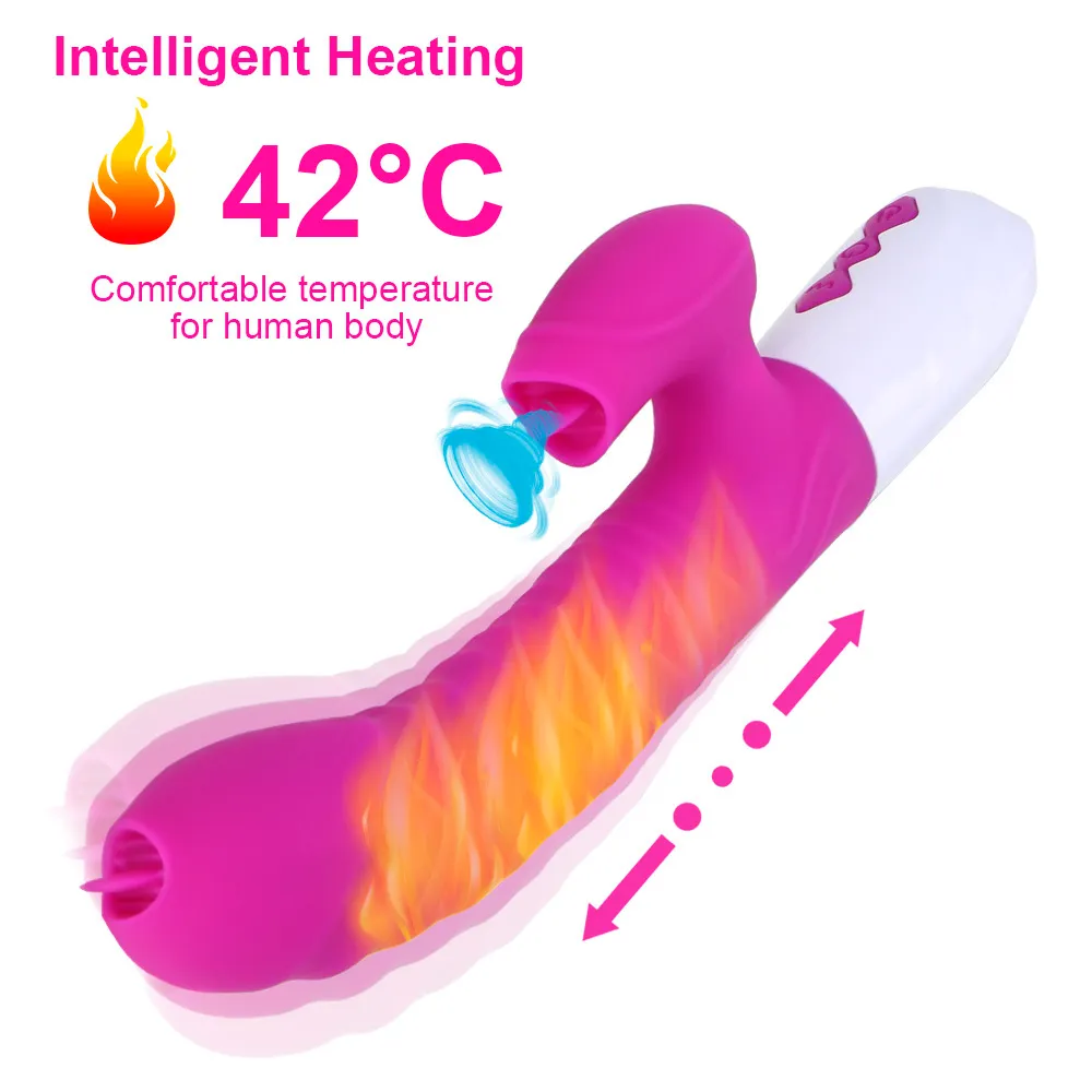 G Spot Clitoris Stimulator Heatble Telescopic Vibrator Sexiga leksaker för kvinnor Dual Tongue Dildo Wand Shop