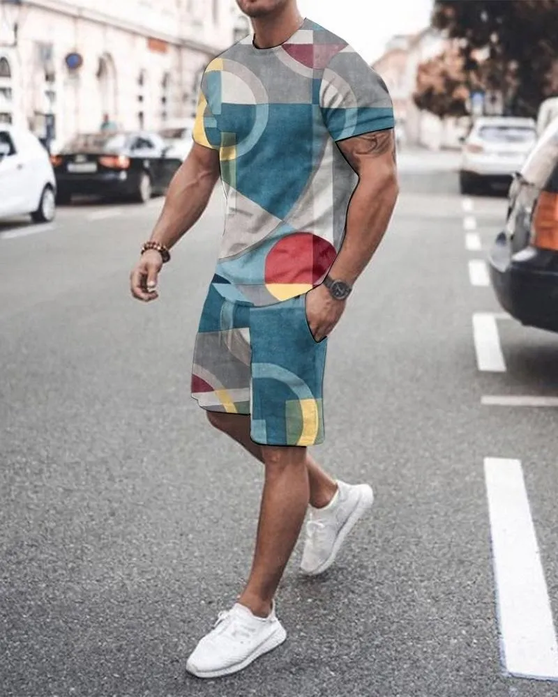 Summer Men sätter 3D -tryckta spårdräkter Kläder Män sportkläder Casual Shorts T Shirts Suits Trend Sweatpants Mane Harajuku 220609