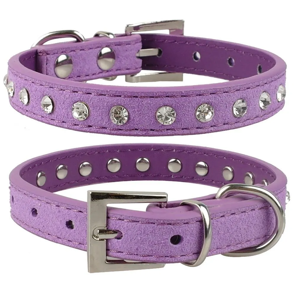 Web celebrity Tik Tok XS S softer seude Leather Dog Collars Rhinestone cat collar for Small pet Puppy Collars C0711x2