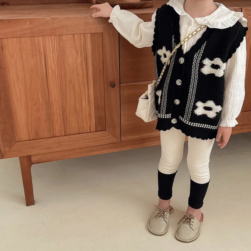 Printemps filles tricot Cardigan gilet mode enfants filles fleur tricoté gilet veste enfants bébé col en v pull 220812